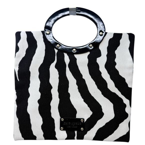Vintage Kate Spade Y2K Zebra Print Canvas Handbag Foldable Top Design - Picture 2 of 7